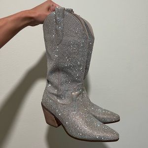 Sparkle rinestone cowgirl boots silver